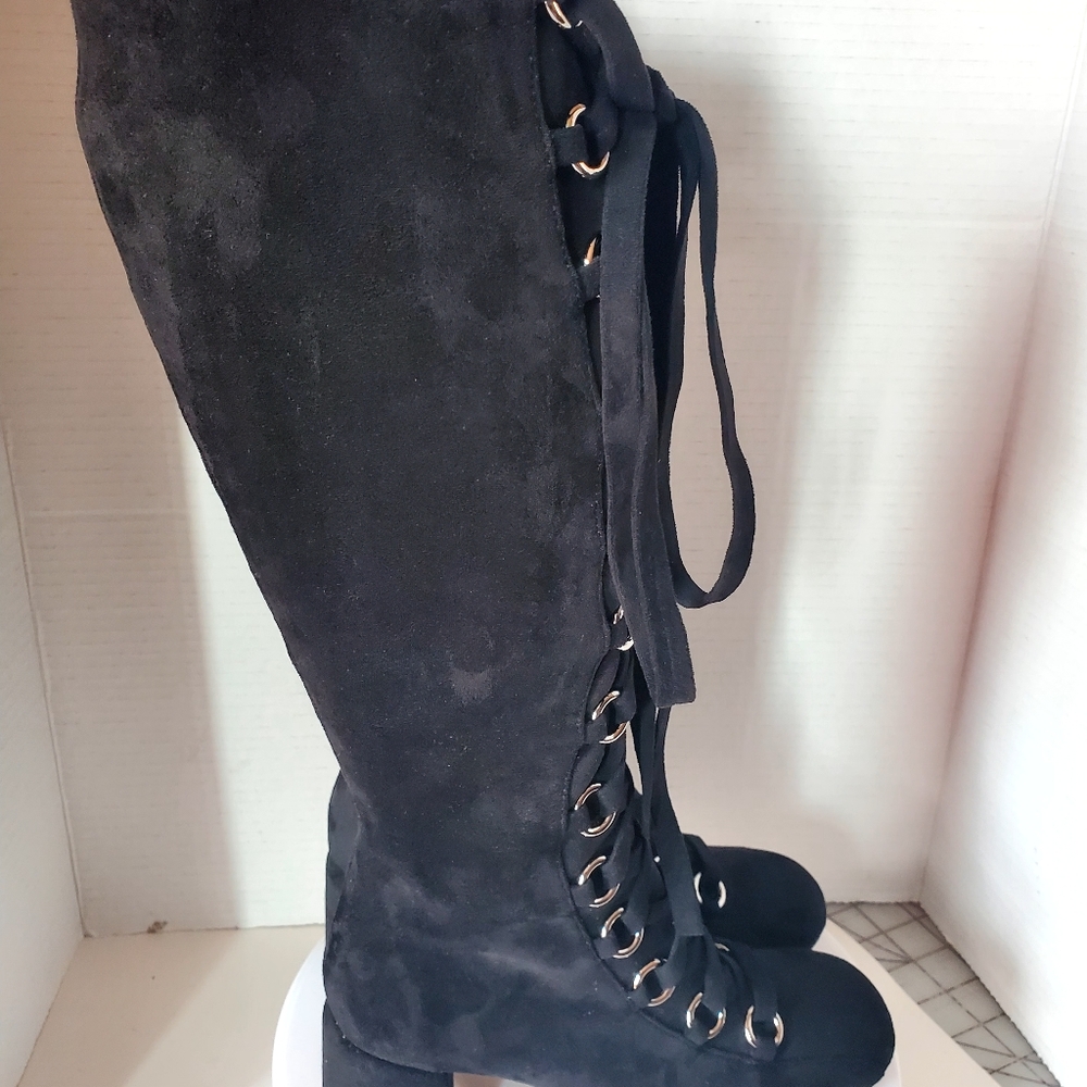 Jeffery Campbell Women's Aluma Black Microsuede Knee High Boots Size 6 - Picture 4 of 12
